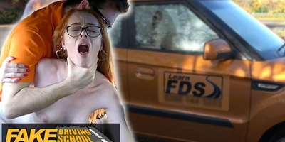 British redhead Ella Hughes gets her tight pussy drilled round the car while
